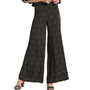 Free People Black Wide Leg Pants with Cherry Print